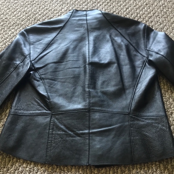 DONNA KARAN 100% LAMBSKIN SOFT BLACK MOTO JACKET - Picture 4 of 5